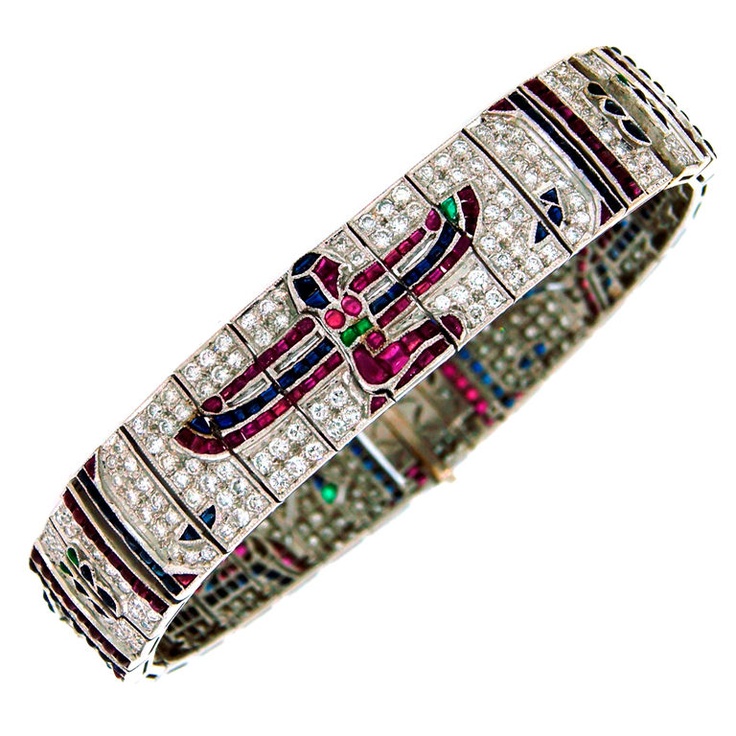 Egyptian Revival Gems Diamond Bracelet 1980's