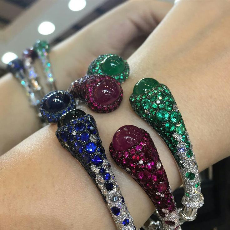 Exquisite Ruby, Sapphire & Emerald bangles by Verdi Gioielli available at #MiaMo...