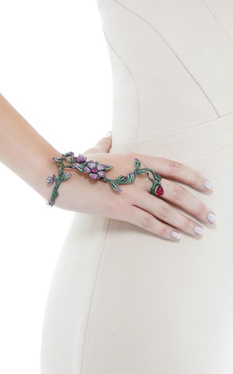 Flower And Vine Bracelet And Ring by Wendy Yue for Preorder on Moda Operandi...