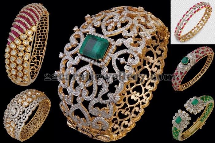 Jewellery Designs: Broad Diamond Kada and Bracelets
