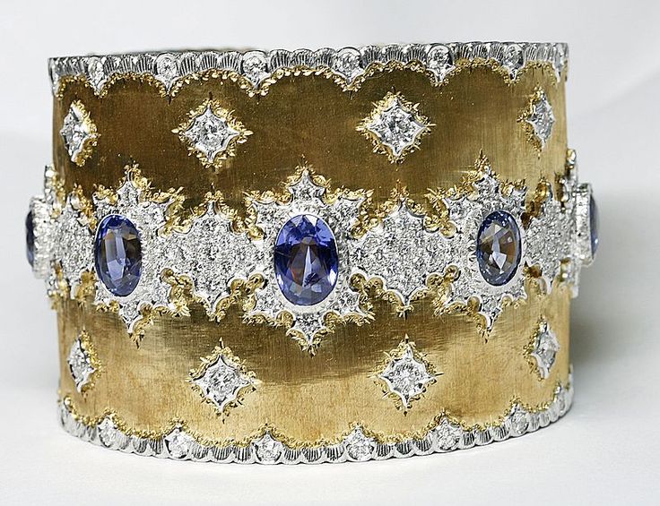 Mario Buccellati 18k sapphire and diamond 2 inch wide cuff bracelet....