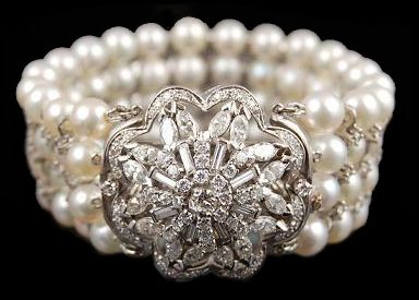 Platinum Diamond and Pearl Bracelet. - Yafa Jewelry