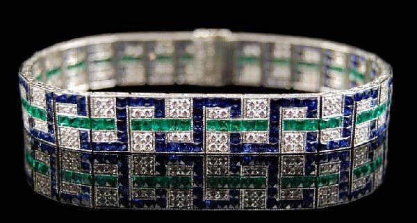 Platinum Diamond Emerald & Sapphire Bracelet - Yafa Jewelry...
