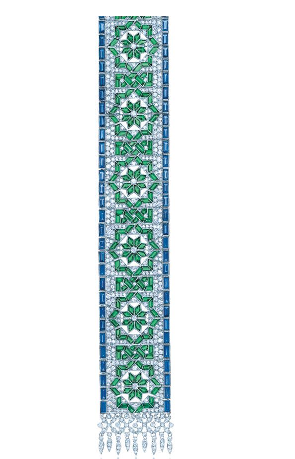 TIFFANY & CO. Kilim bracelet with diamonds, sapphires and emeralds in platin...