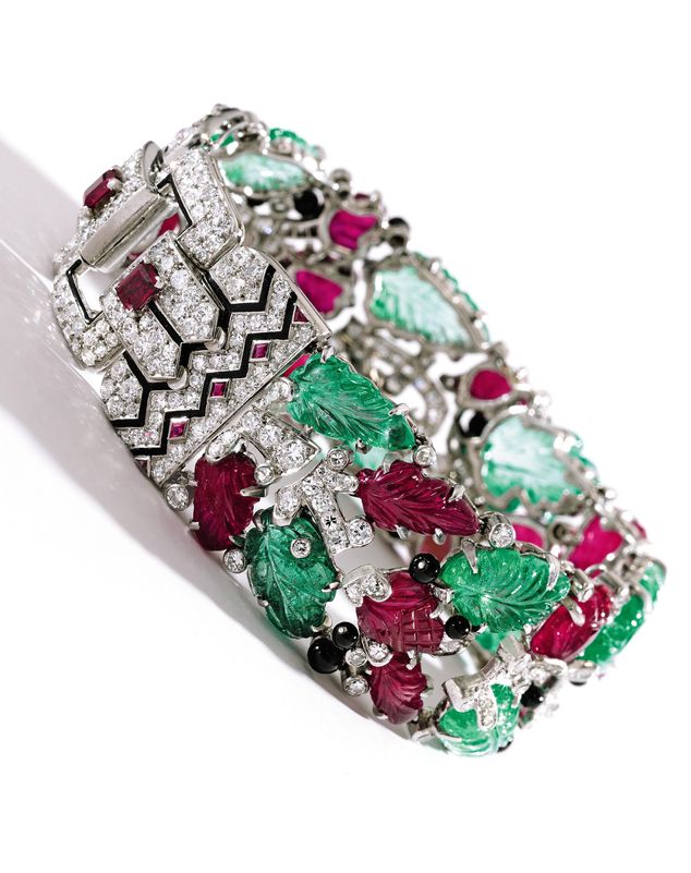 'Tutti Frutti’ diamond, ruby, emerald bracelet designed by Cartier circa 1...