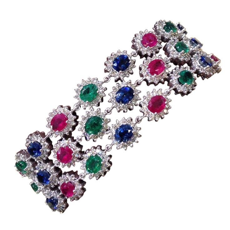 Unique Emerald Ruby and Sapphire Diamond Bracelet | From a unique collection of ...