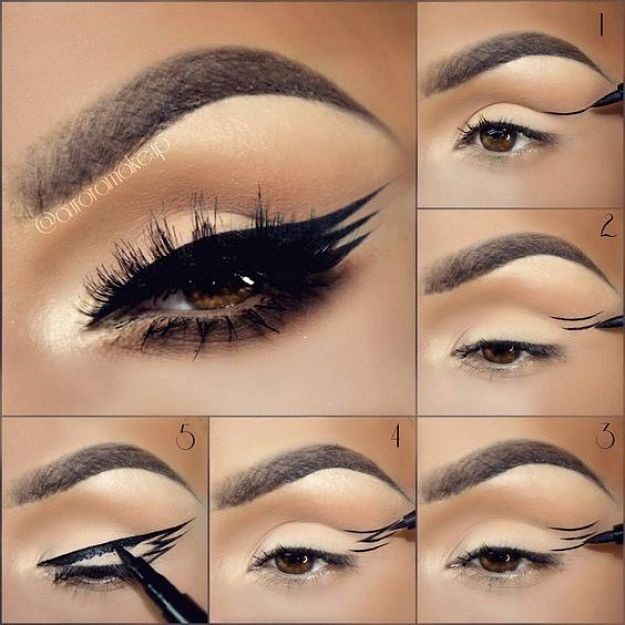 3. Triple Winged Eyeliner | 17 Great Eyeliner Hack for Makeup Junkies | Makeup T...