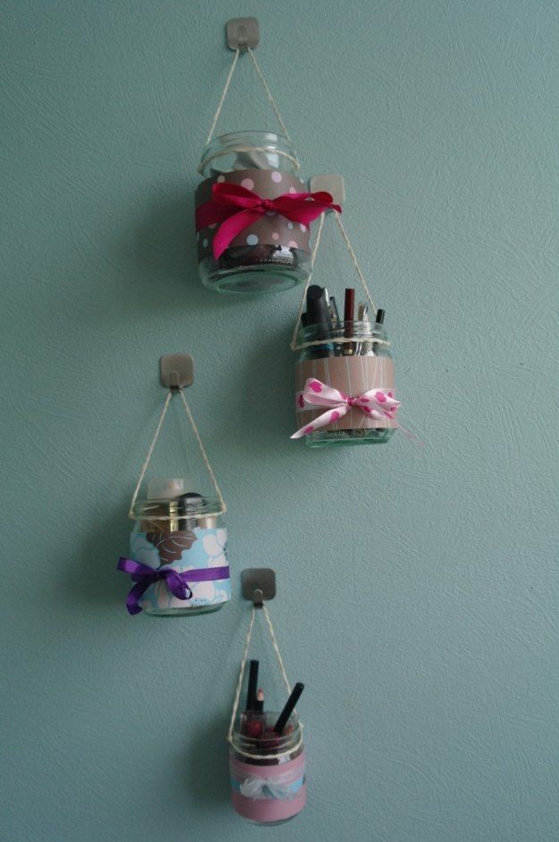 8. Hanging Jars | 17 Makeup Storage Ideas You’ll Surely Love | Creative and Ch...