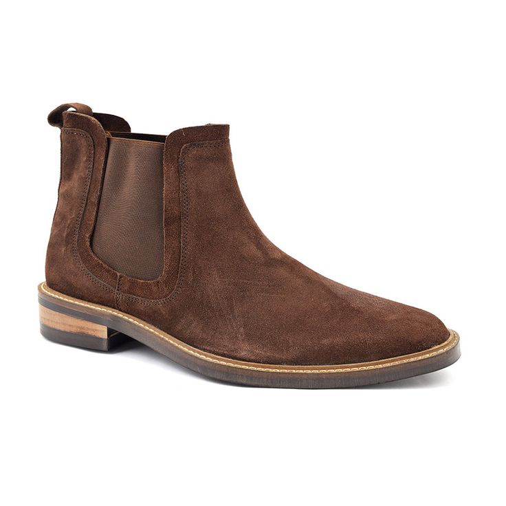 A chocolate brown suede chelsea boot on a chiselled last which oozes a decadent ...