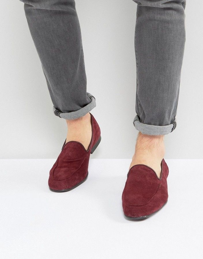 ASOS Loafers In Burgundy Suede...