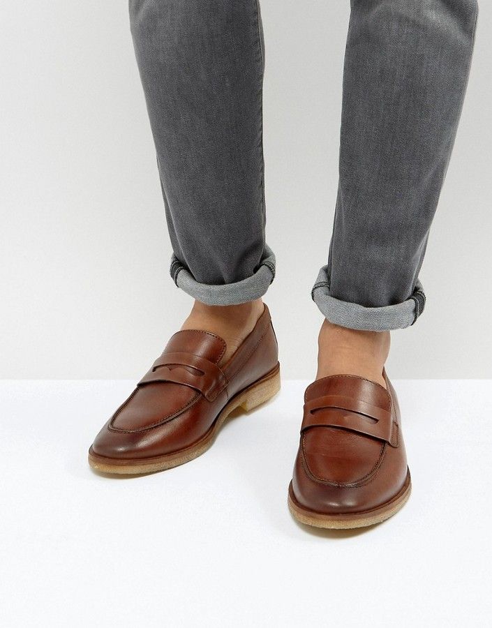 ASOS Loafers In Tan Leather With Gum Sole...