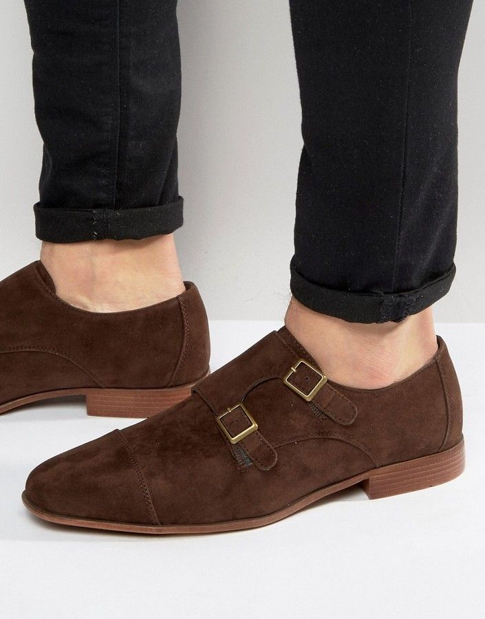 ASOS Monk Shoes In Brown Faux Suede...