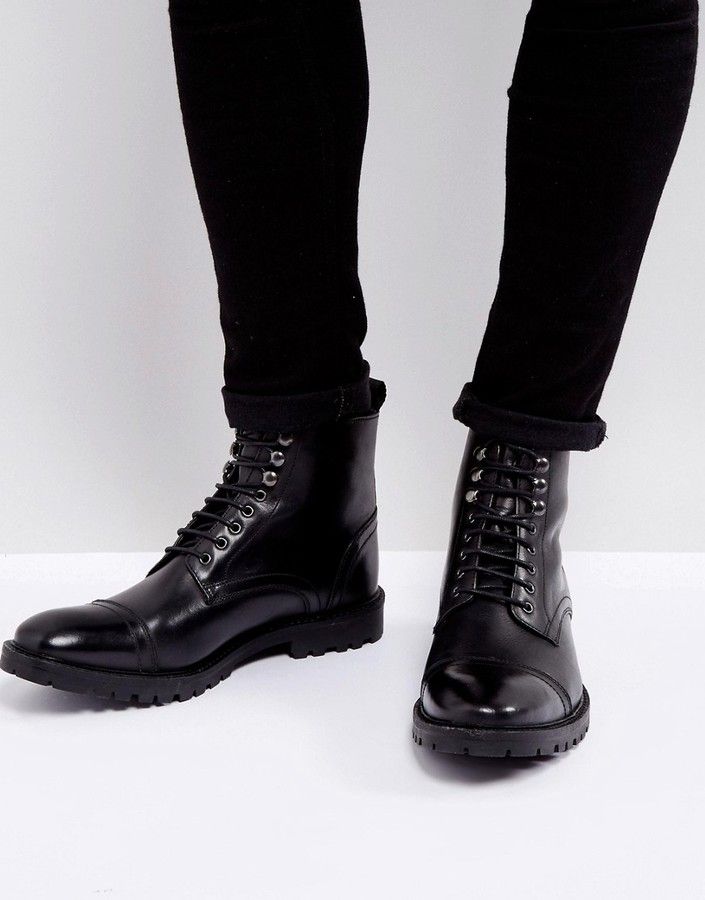 Base London Siege Leather Lace Up Boots In Black...