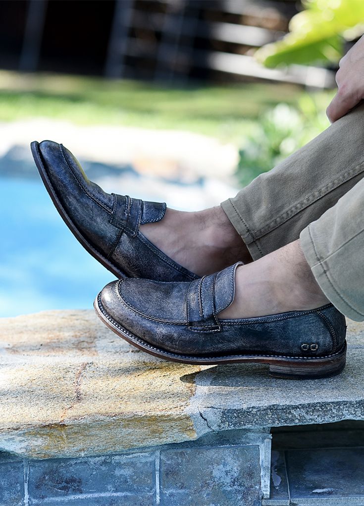 BEDSTU penny loafer with a distressed black finish. Slip into this organic shoe ...