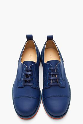 CARVEN Blue Matte Leather Derby Lace Up Shoes...