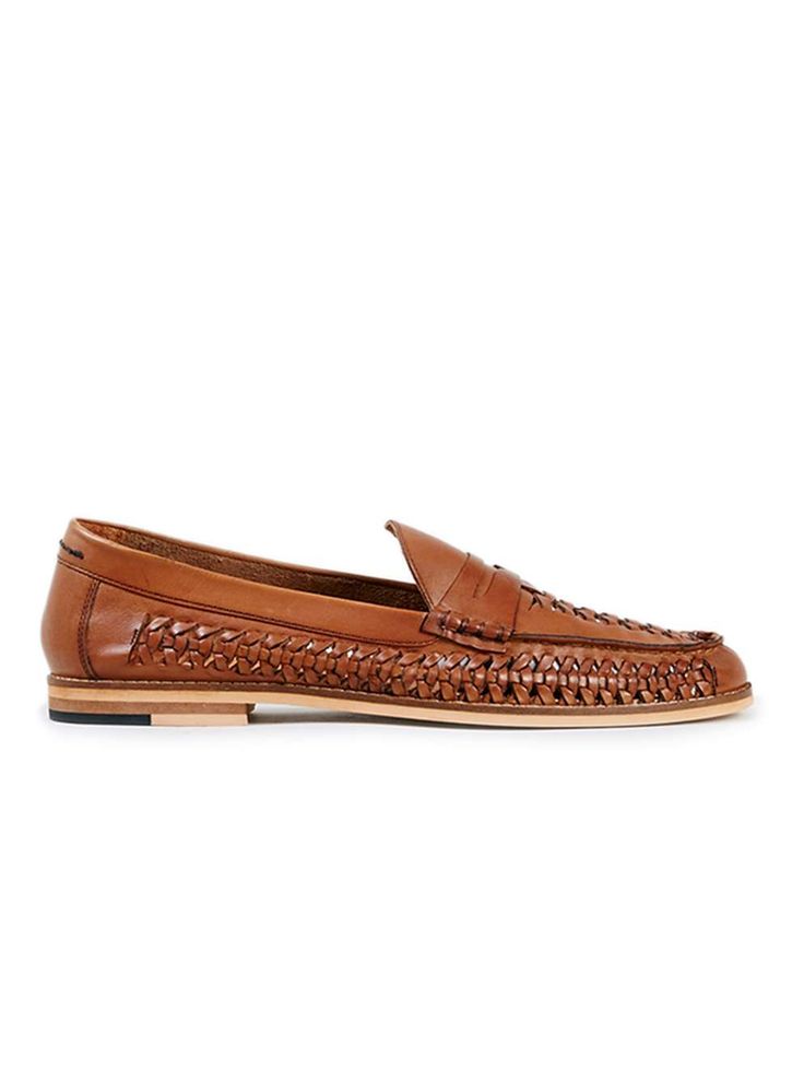 MARNE Tan Leather Woven Loafers
