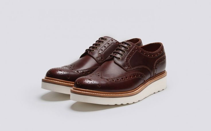 Mens Gibson Brogue in Chestnut Pull Up Leather with a White Wedge Sole | Archie ...