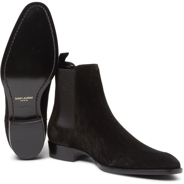 Saint Laurent Suede Chelsea Boots ($895) ❤ liked on Polyvore featuring men&#39...