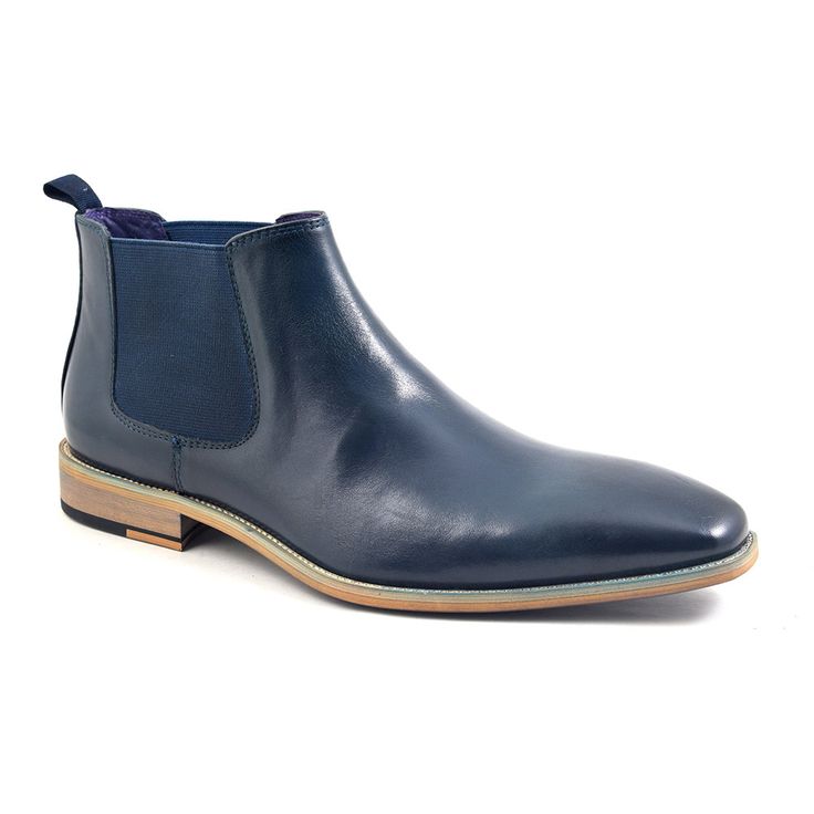 Shop mens navy chelsea boots in leather. A versatile colour for casual or semi-f...