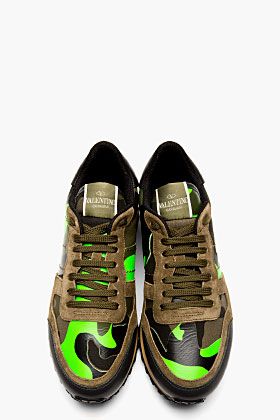 VALENTINO Green camouflage studded sneakers