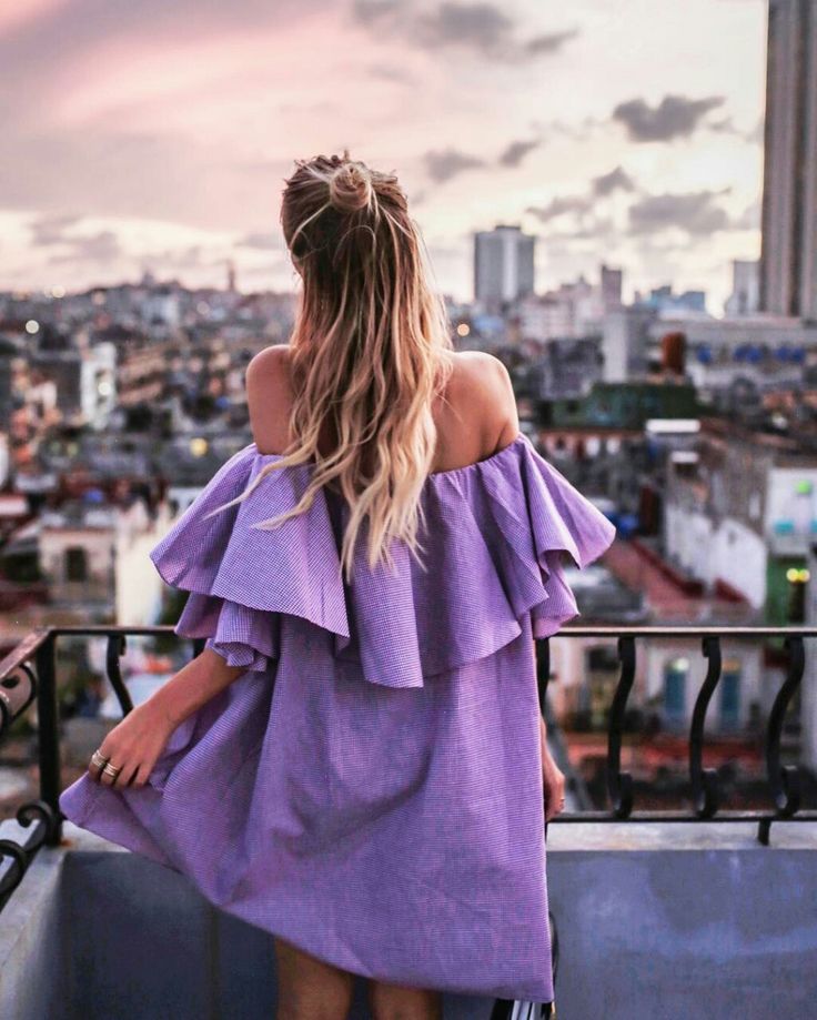 Purple summer dress for gorgeous sunset in Havana, Cuba.