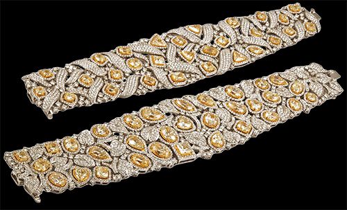 18k Gold White and Yellow Diamond 2 pcs. Bracelet - Yafa Jewelry