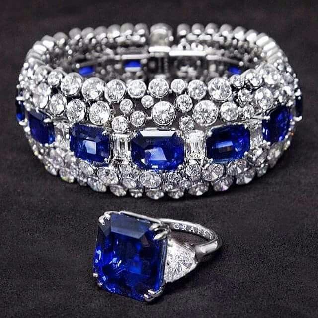 A breathtaking Graff Diamonds 35.26ct Emerald cut Sapphire & Diamond ring an...