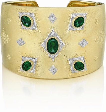 Emerald and Diamond Gold Cuff Bracelet...