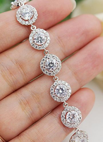 Halo Style luxury cubic zirconia Bridal Bracelet from EarringsNation