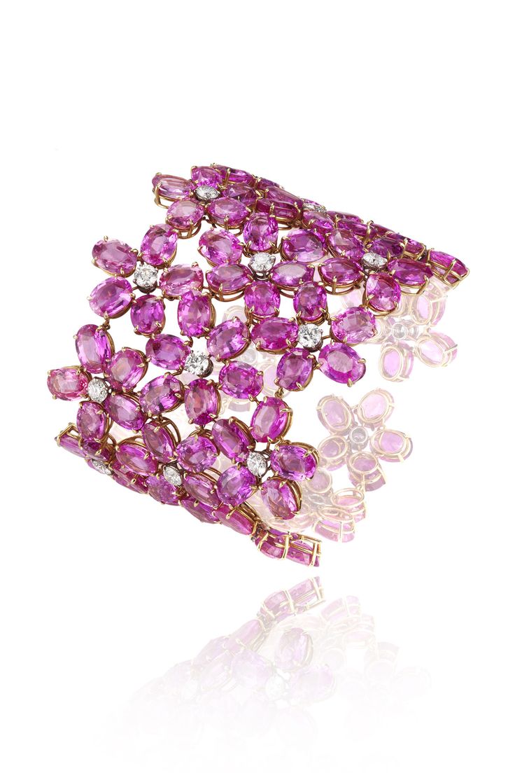 Pink Sapphire Blooms. Chopard pink sapphire and diamond bracelet. Features 282 c...