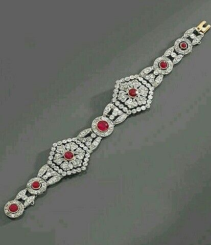 Rare CARTIER 1900s ruby and diamond bracelet It consists of two large hexagonal ...