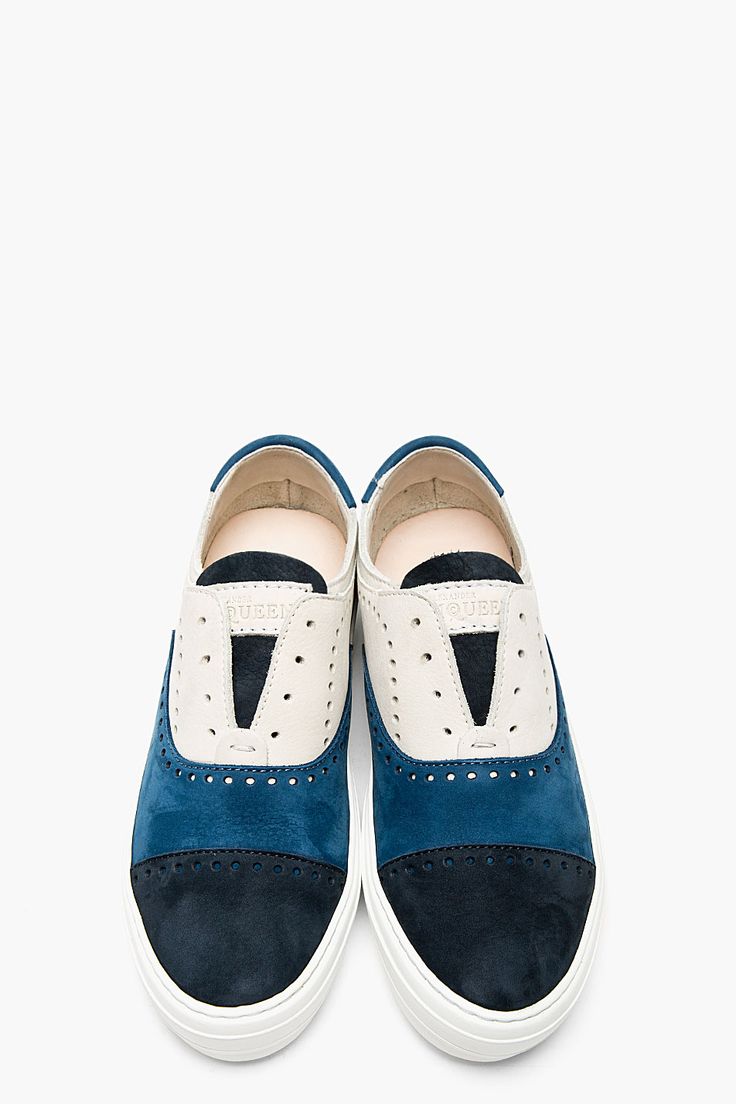 ALEXANDER MCQUEEN Blue & white Suede perforated sneakers