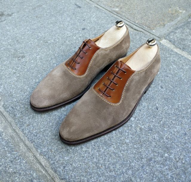 Caulaincourt adelaides in taupe suede and tan leather www.theshoesnobbl...