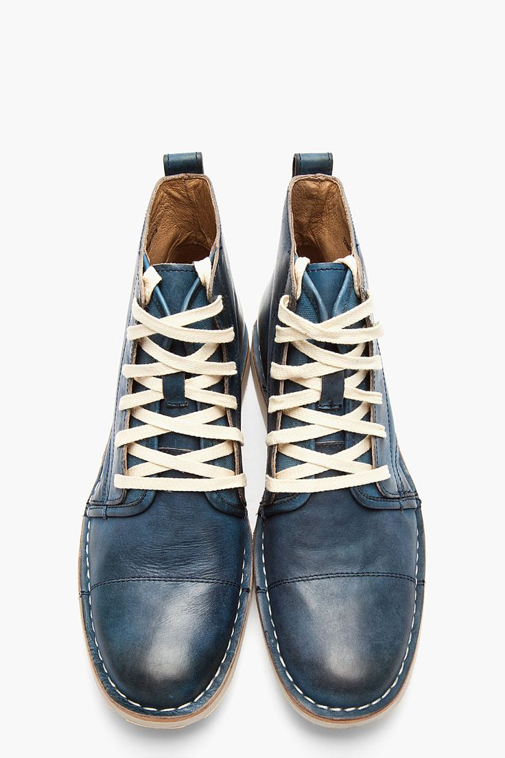 JOHN VARVATOS U.S.A Blue Leather Double-Lace Barrett Boots