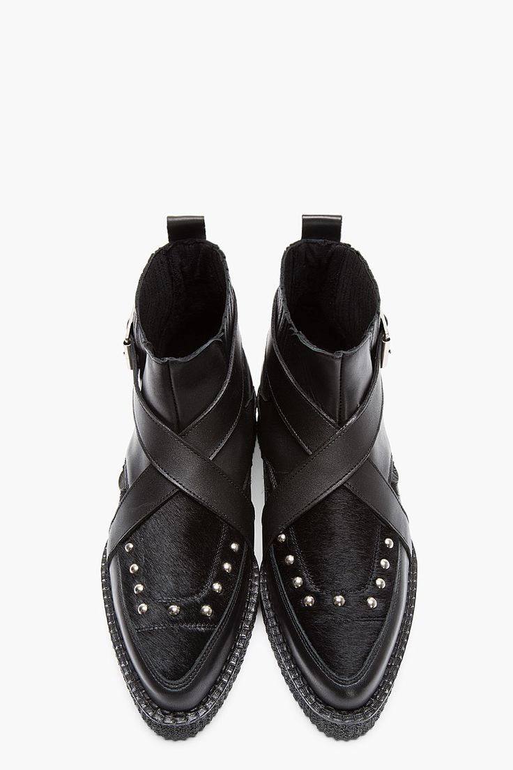UNDERGROUND Black Leather & Calf-Hair Buckled Chelsea Creeper Boots