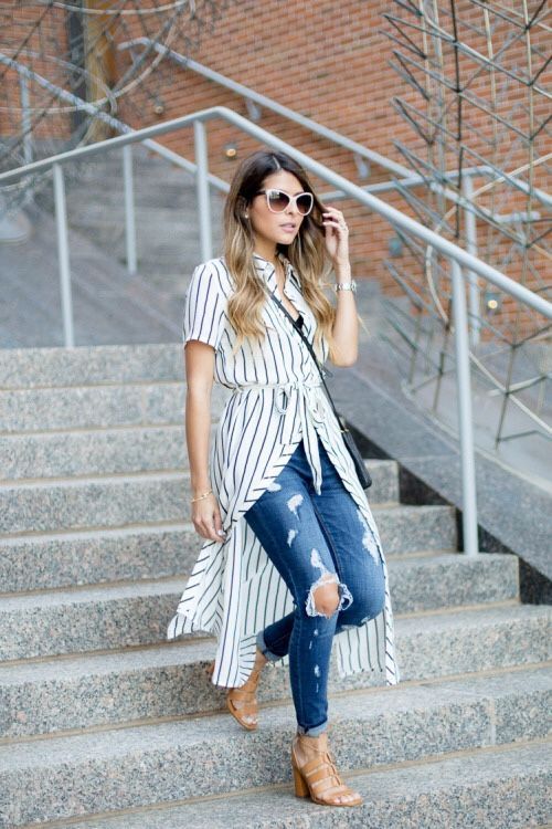 street style // striped shirt dress with jeans