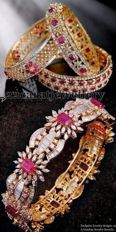 Jewellery Designs: Diamond and Cob Ruby Bangles