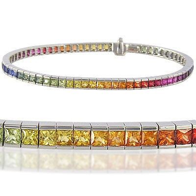 Multicolor Rainbow Sapphire Tennis Bracelet 14K White Gold (8ct tw) : sku BRC225...