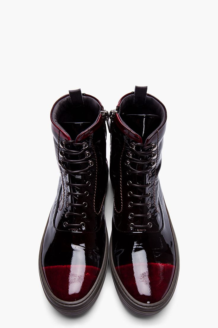 ALEXANDER MCQUEEN Black & Burgundy Patent Leather High Top Sneakers
