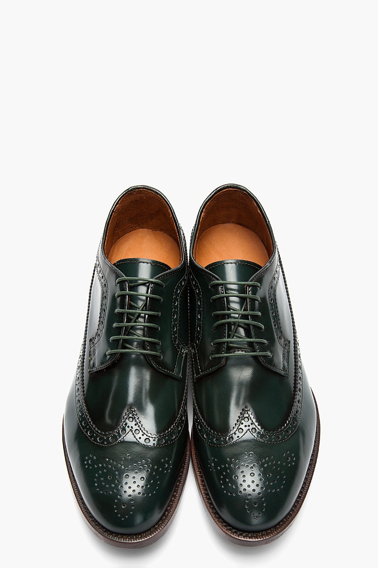 DSQUARED2 // DARK GREEN LEATHER LONGWING BROGUES.