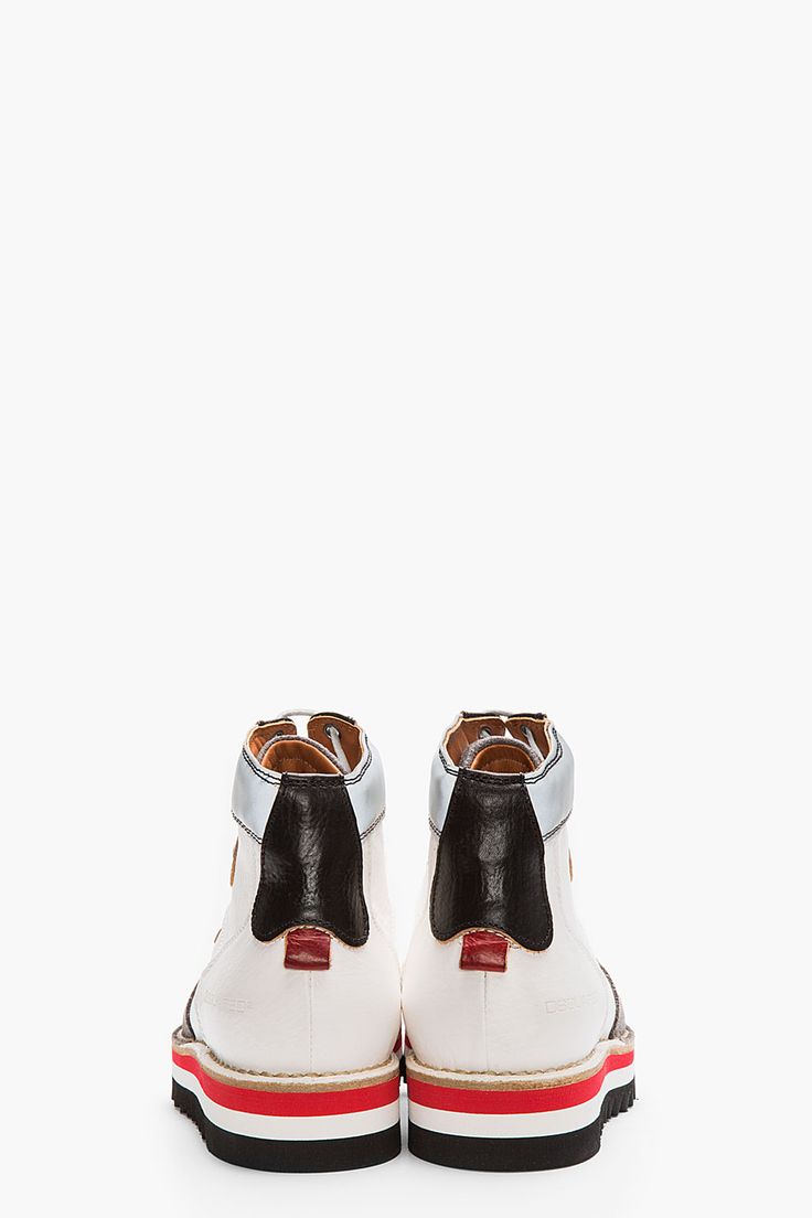 DSQUARED2 White Leather Reflective Lace-Up Boots