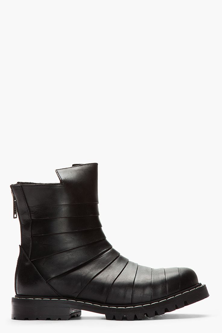 GARETH PUGH Black Paneled Leather Cut-Out Biker Boots