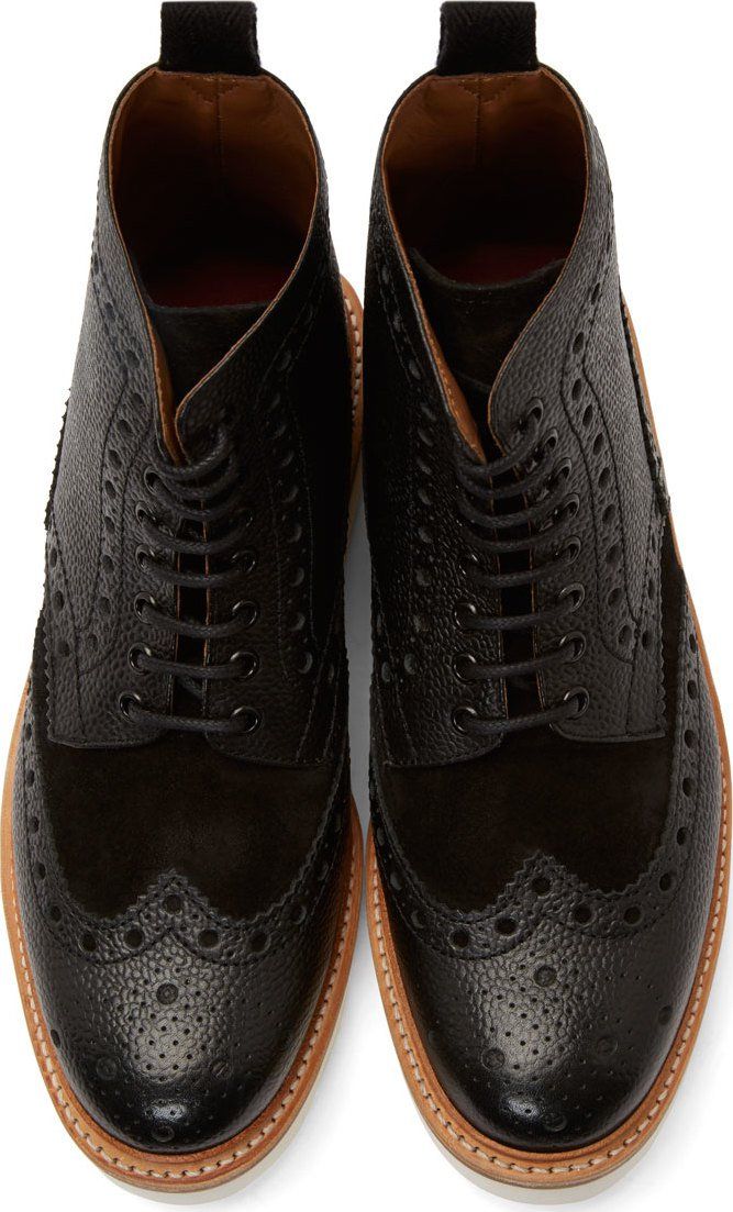 Grenson Black Leather Shortwing Brogue Fred Boots