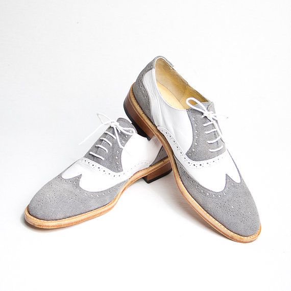 grey and white oxford brogue shoes