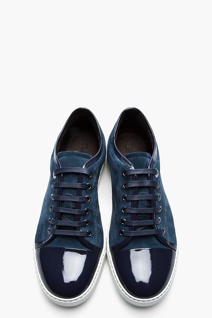 LANVIN Navy Two-Tone Patent And Suede Tennis Shoes
