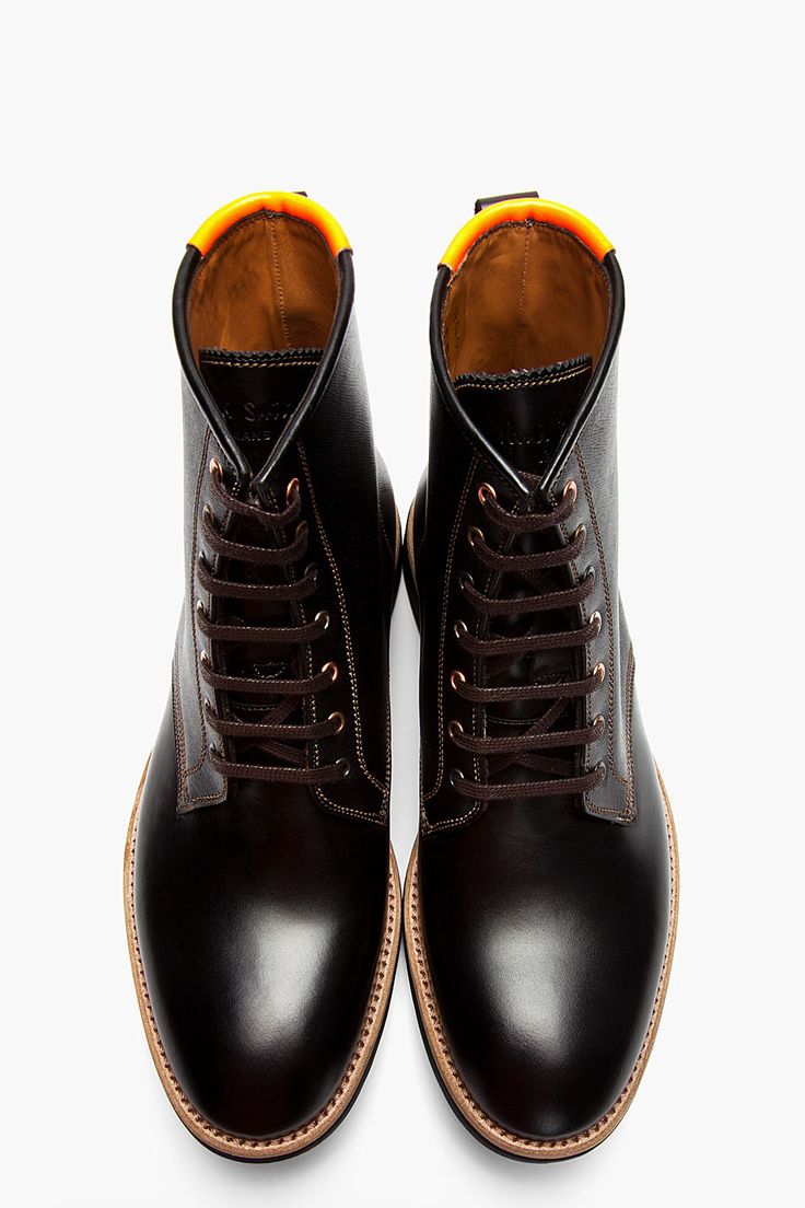 PAUL SMITH JEANS Black etched leather neon-trimmed boots