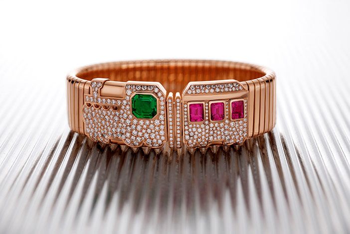 CHOO CHOO - High Jewellery bracelet in pink gold with 1 emerald (1.28ct), 3 pink...