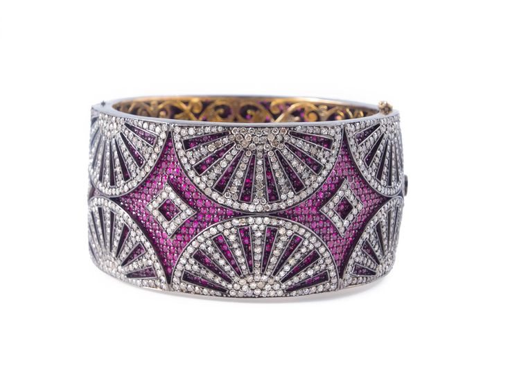Utsa Bracelet. Diamonds and rubies set in 18k gold filigree. Wow!