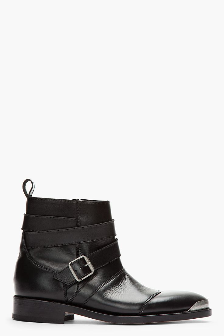 BALMAIN Black Leather Steel Capped Buckled Boots