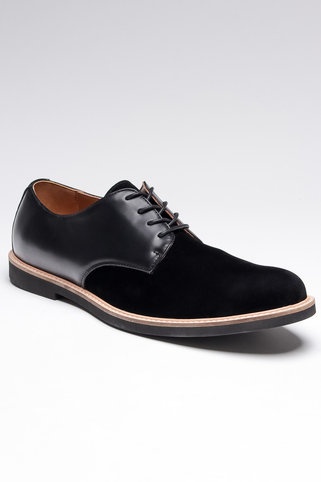 Black Velvet & Leather Derby Shoe. Men's Fall Winter Fashion.